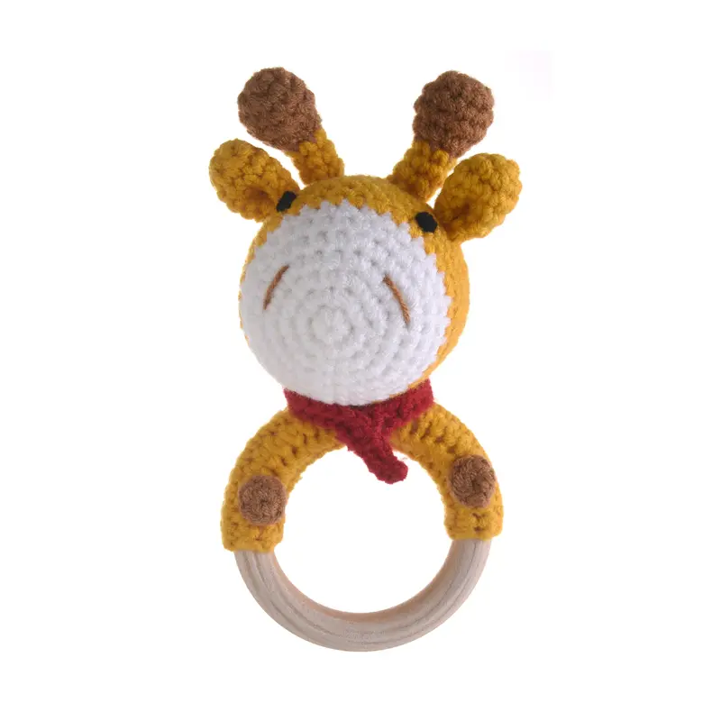 1Pcs Crochet Cartoon Animal Fawn Caterpillars Wooden Teether Rings Soother Bracelet Baby Rattle Toy Baby Product Teething Toy