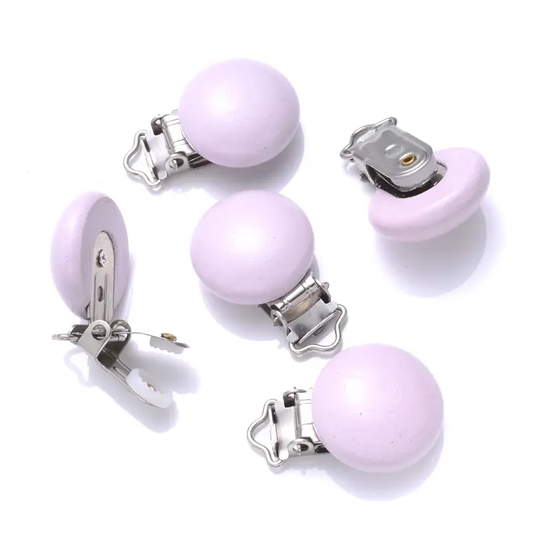 10pcs Wooden Pacifier Clip DIY Baby Pacifier Chain Care Toys Round Teething Clip Holder For Infant Nipple Chain Accessory Making