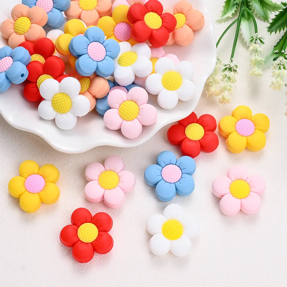 3/6Pcs Newborn Teething Toy Food Grade Silicone Flower Shaped Beads Tether Chewing Beads Jewelry Making DIY Pacifier Chain