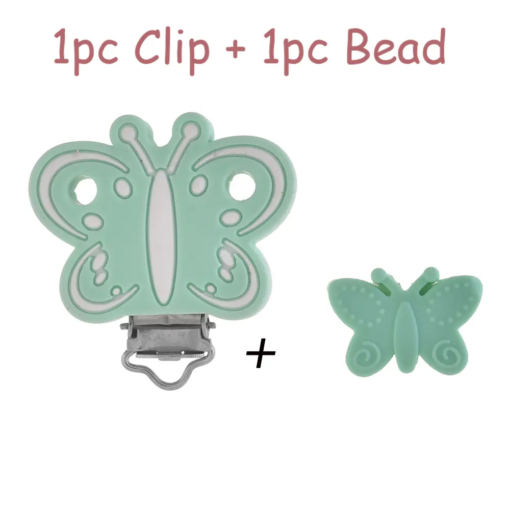 2Pcs Cartoon Butterfly Leaf Shape Silicone Beads Silicone Clips Set Food Grade BPA Free DIY Teether Pacifier Chain Accessories