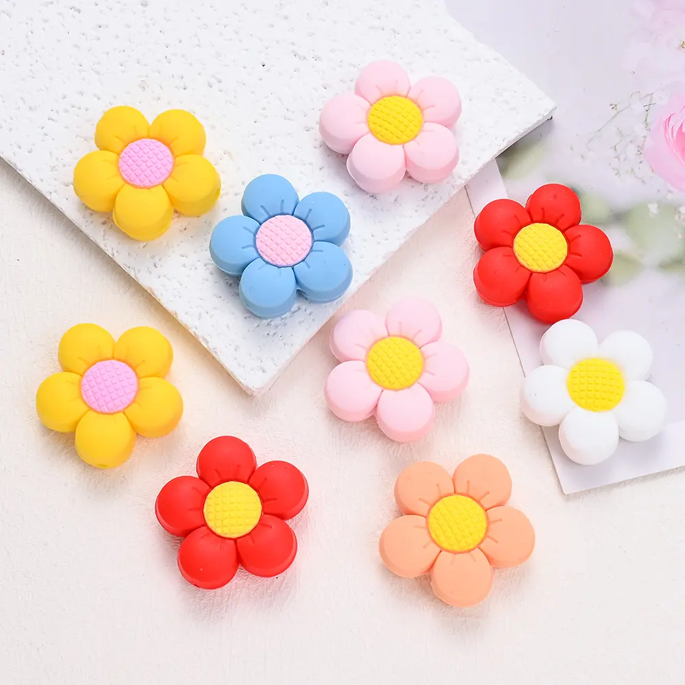 3/6Pcs Newborn Teething Toy Food Grade Silicone Flower Shaped Beads Tether Chewing Beads Jewelry Making DIY Pacifier Chain