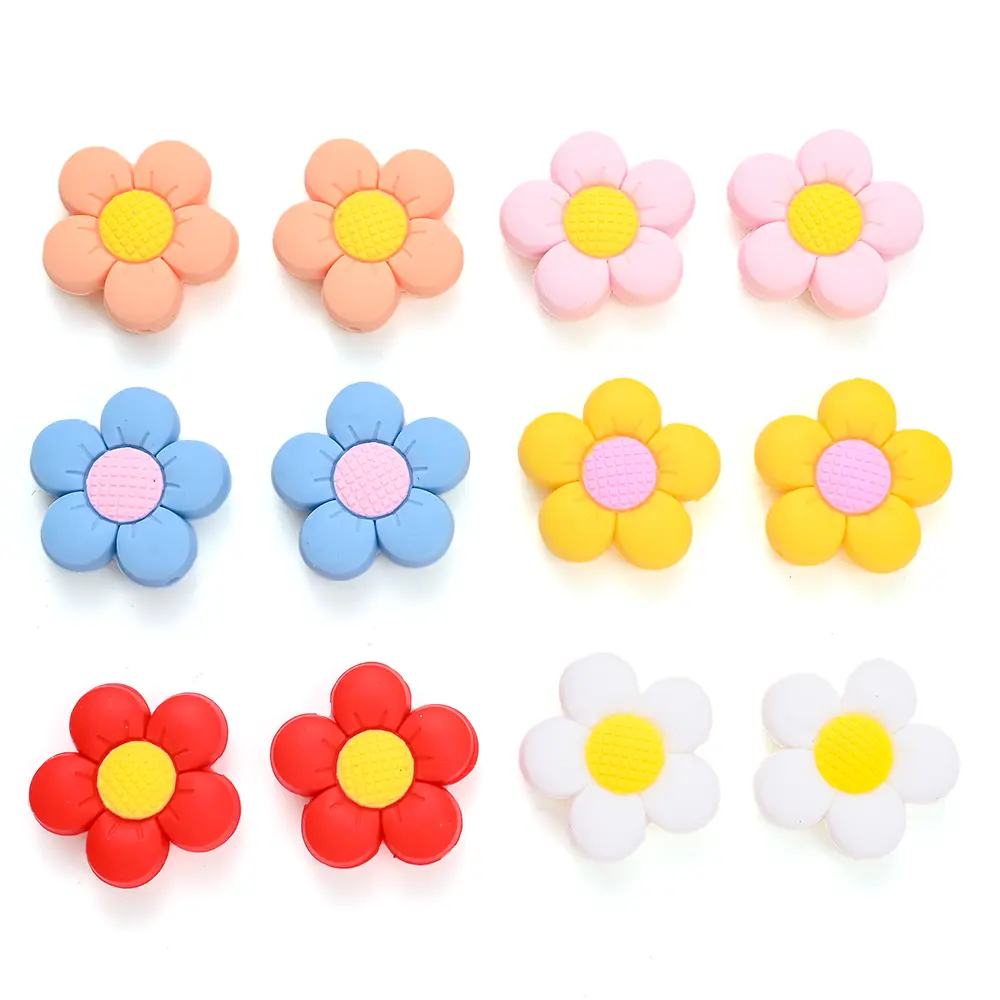 3/6Pcs Newborn Teething Toy Food Grade Silicone Flower Shaped Beads Tether Chewing Beads Jewelry Making DIY Pacifier Chain