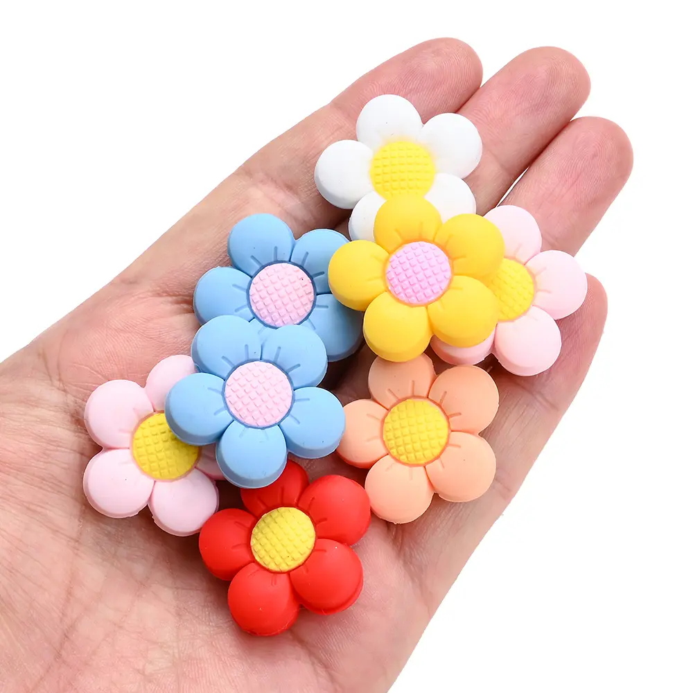 3/6Pcs Newborn Teething Toy Food Grade Silicone Flower Shaped Beads Tether Chewing Beads Jewelry Making DIY Pacifier Chain