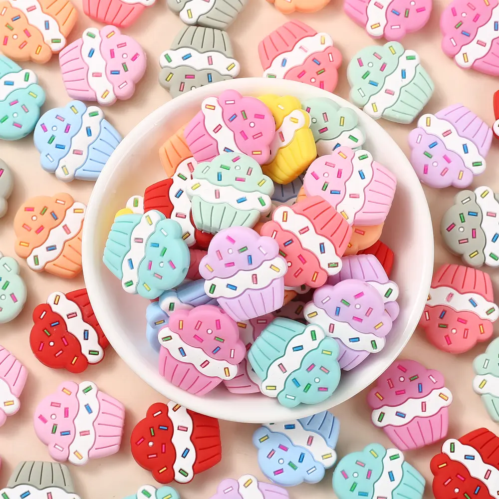 10Pcs 28x29mm Cartoon Cake Shape Silicone Chew Beads For Nursing Teether Jewelry Making DIY Pacifier Chain Necklace Bracelet