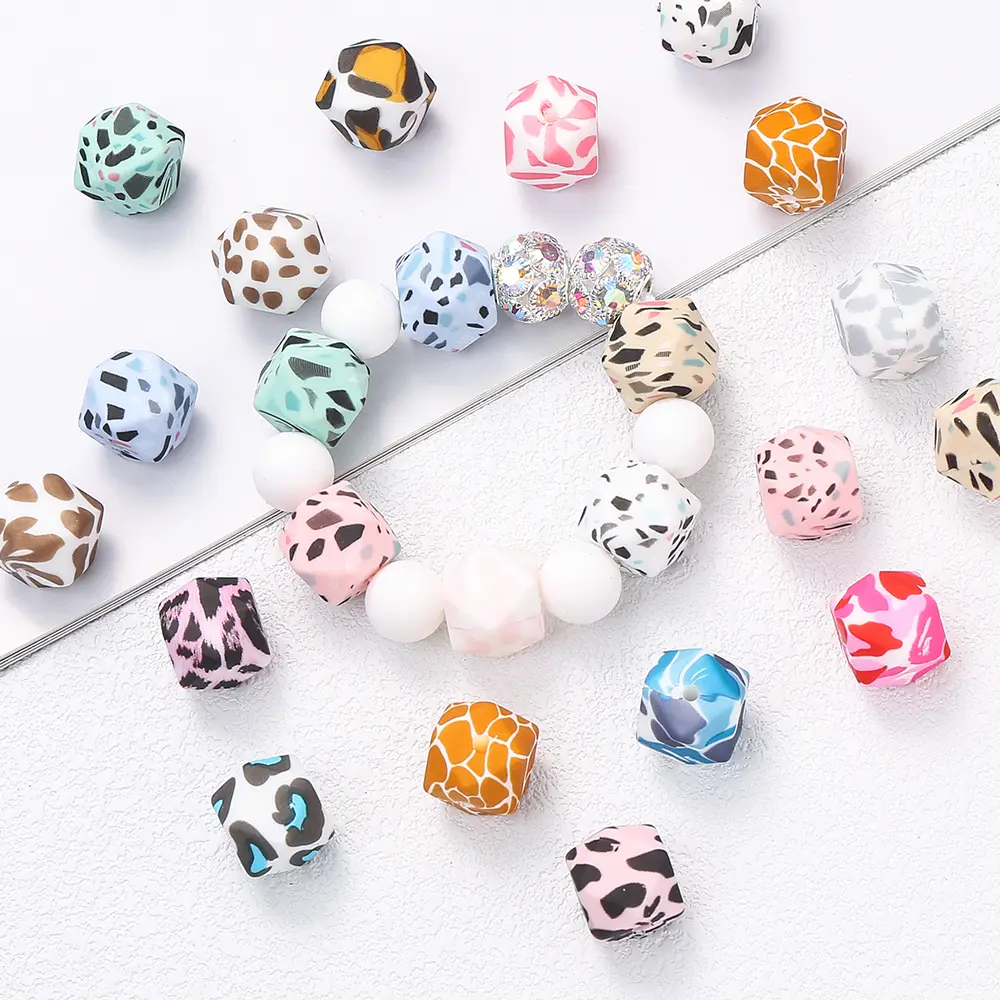 10Pcs New Silicone Beads Leopard Print Spots Style Focal Loose Beads Baby Nursing Chewable Teether DIY Necklace Accessories