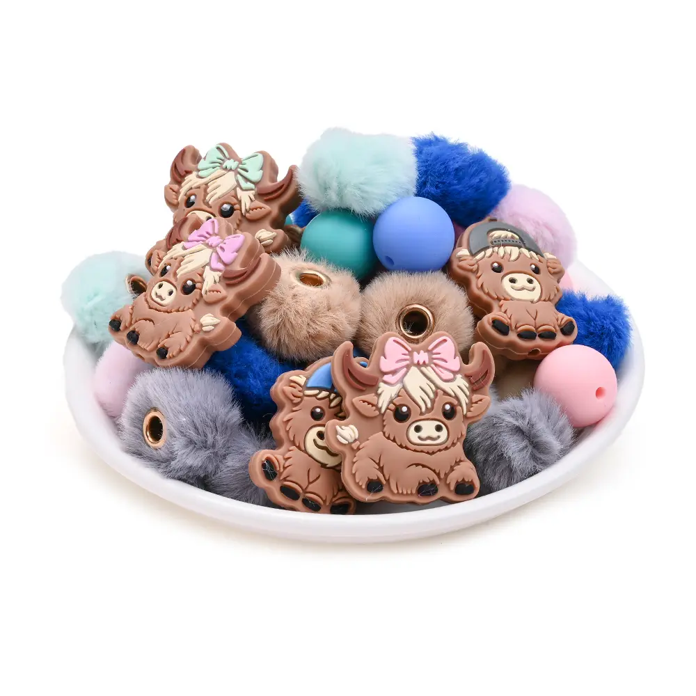 8/63Pcs Silicone Beads Cartoon Bull Silicone Bead Food Grade Teether Bead DIY Pacifier Chain Necklace Accessories Infant Care