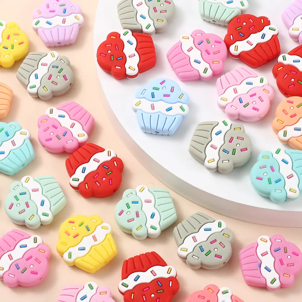 10Pcs 28x29mm Cartoon Cake Shape Silicone Chew Beads For Nursing Teether Jewelry Making DIY Pacifier Chain Necklace Bracelet