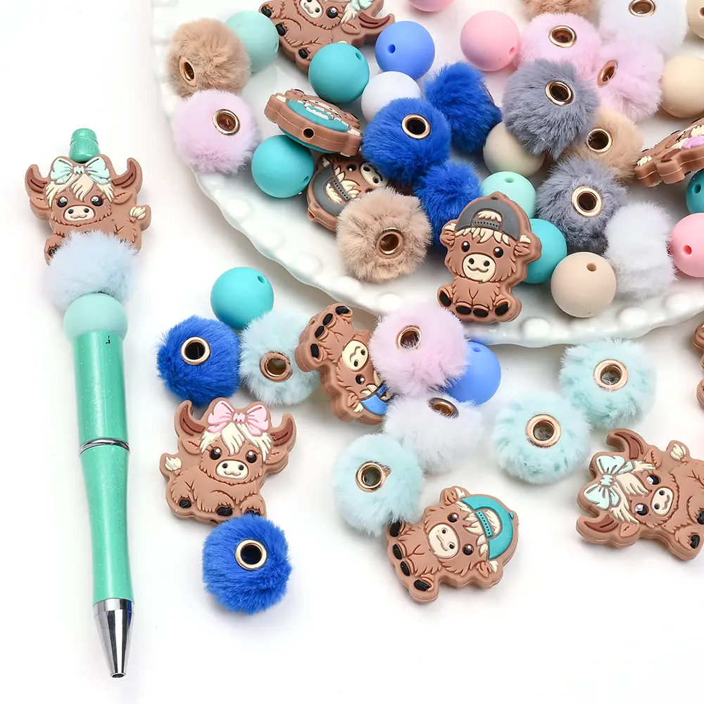 8/63Pcs Silicone Beads Cartoon Bull Silicone Bead Food Grade Teether Bead DIY Pacifier Chain Necklace Accessories Infant Care