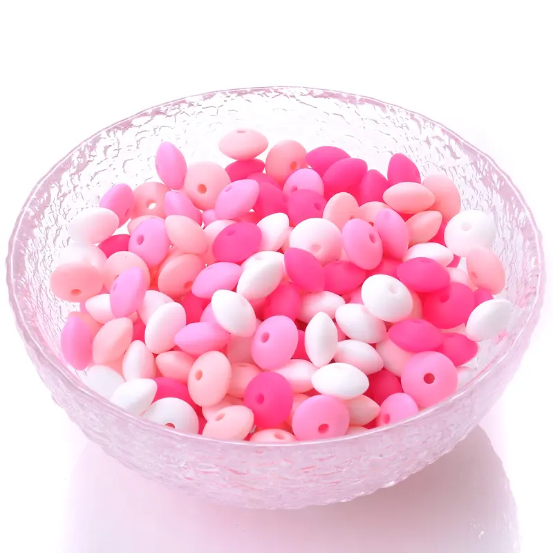 50pcs 12mm Baby Silicone Beads Lentil Beads Food Grade Pacifier Clip Necklace Teether children's Toys products Accessories