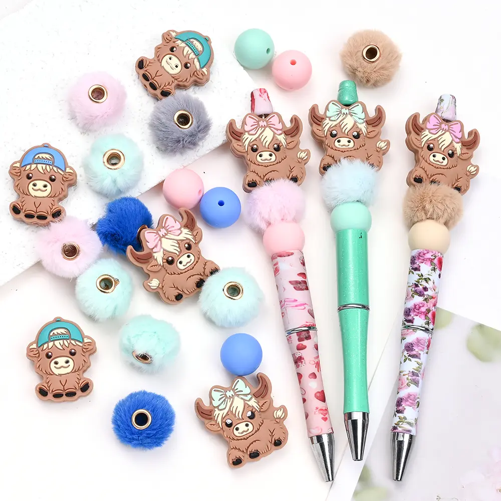 8/63Pcs Silicone Beads Cartoon Bull Silicone Bead Food Grade Teether Bead DIY Pacifier Chain Necklace Accessories Infant Care