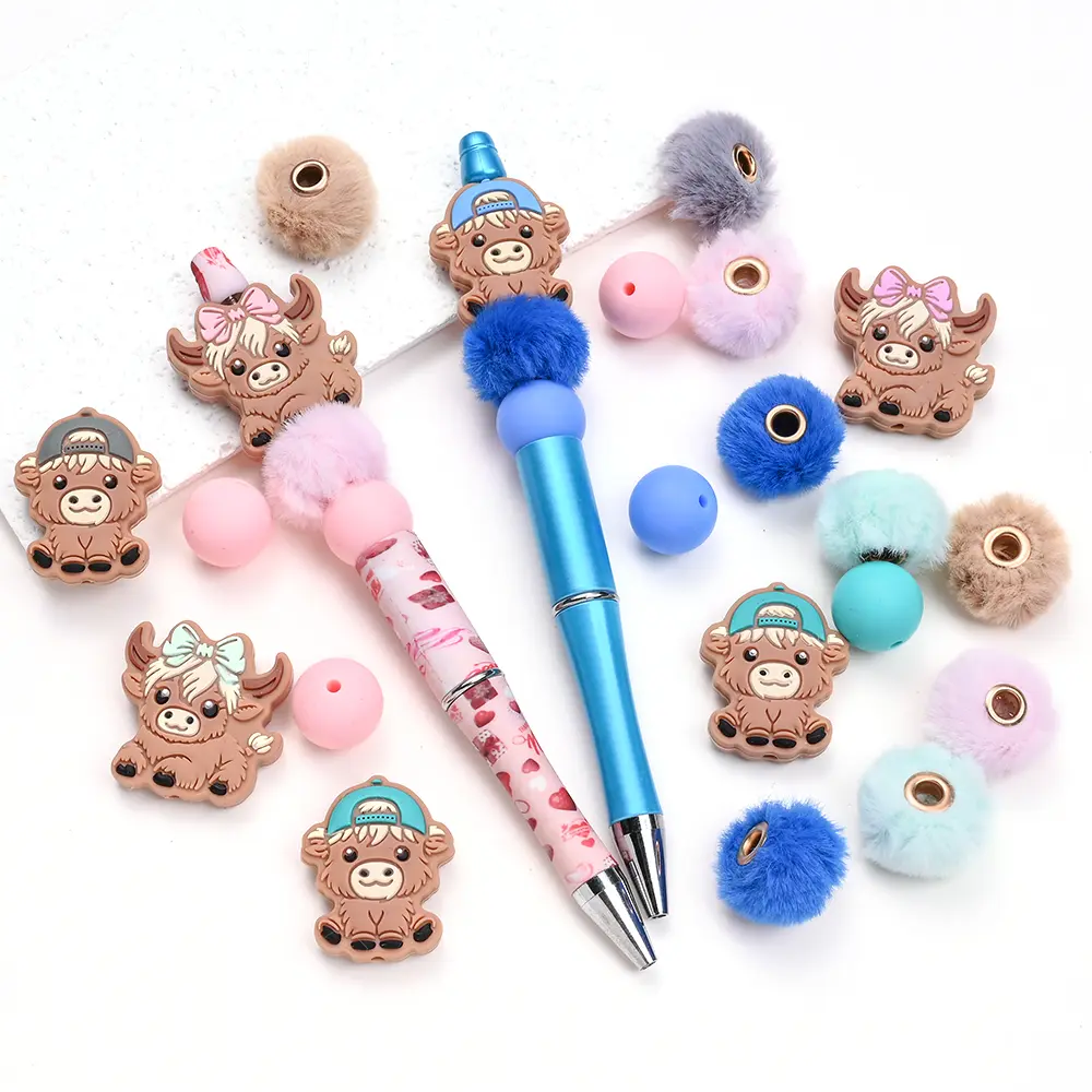 8/63Pcs Silicone Beads Cartoon Bull Silicone Bead Food Grade Teether Bead DIY Pacifier Chain Necklace Accessories Infant Care