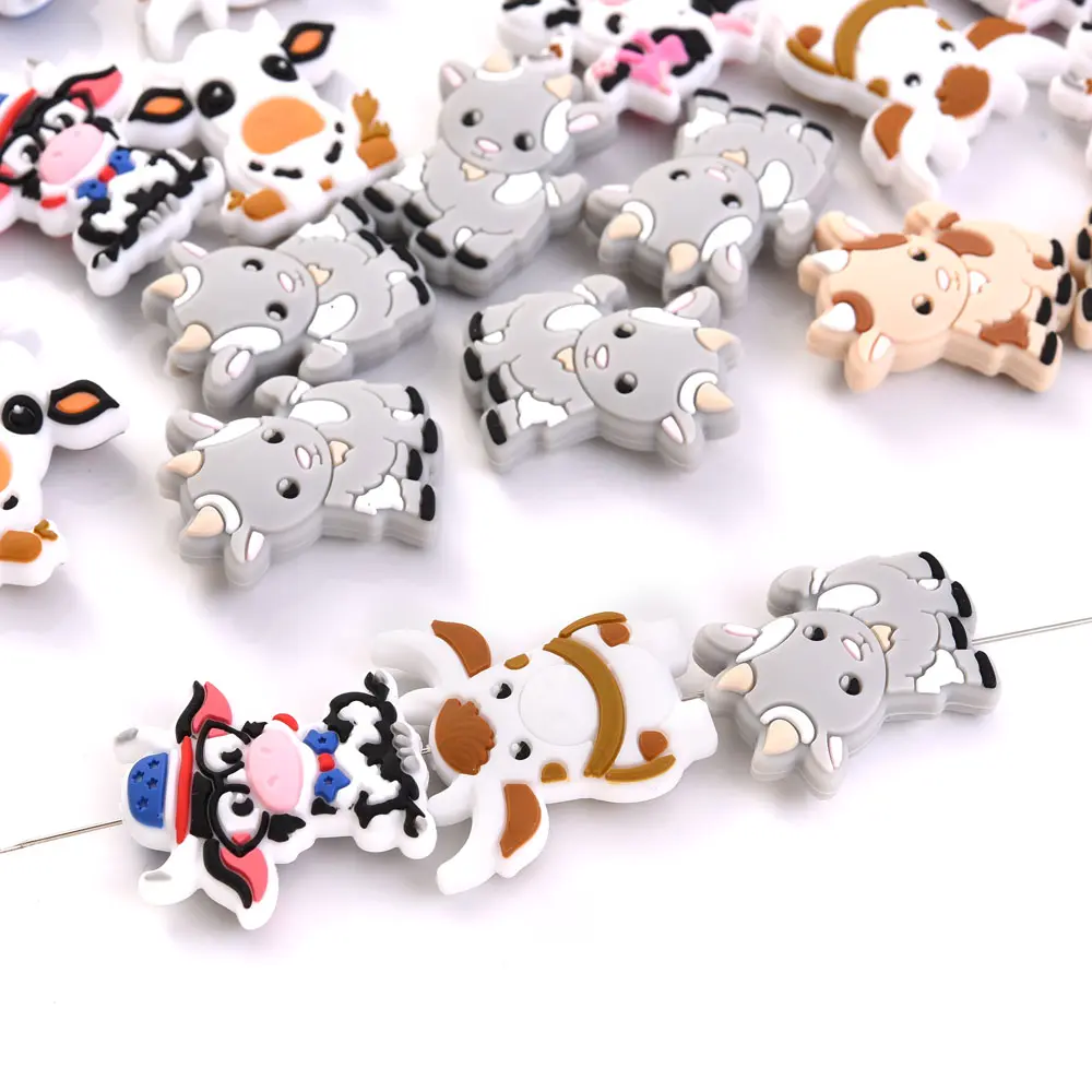 10Pcs 28x29mm Cartoon Cute Cow Silicone Beads Suitable Baby Tether Chewing Nipple Clip Chain Accessories Silicone Beads BPA Free