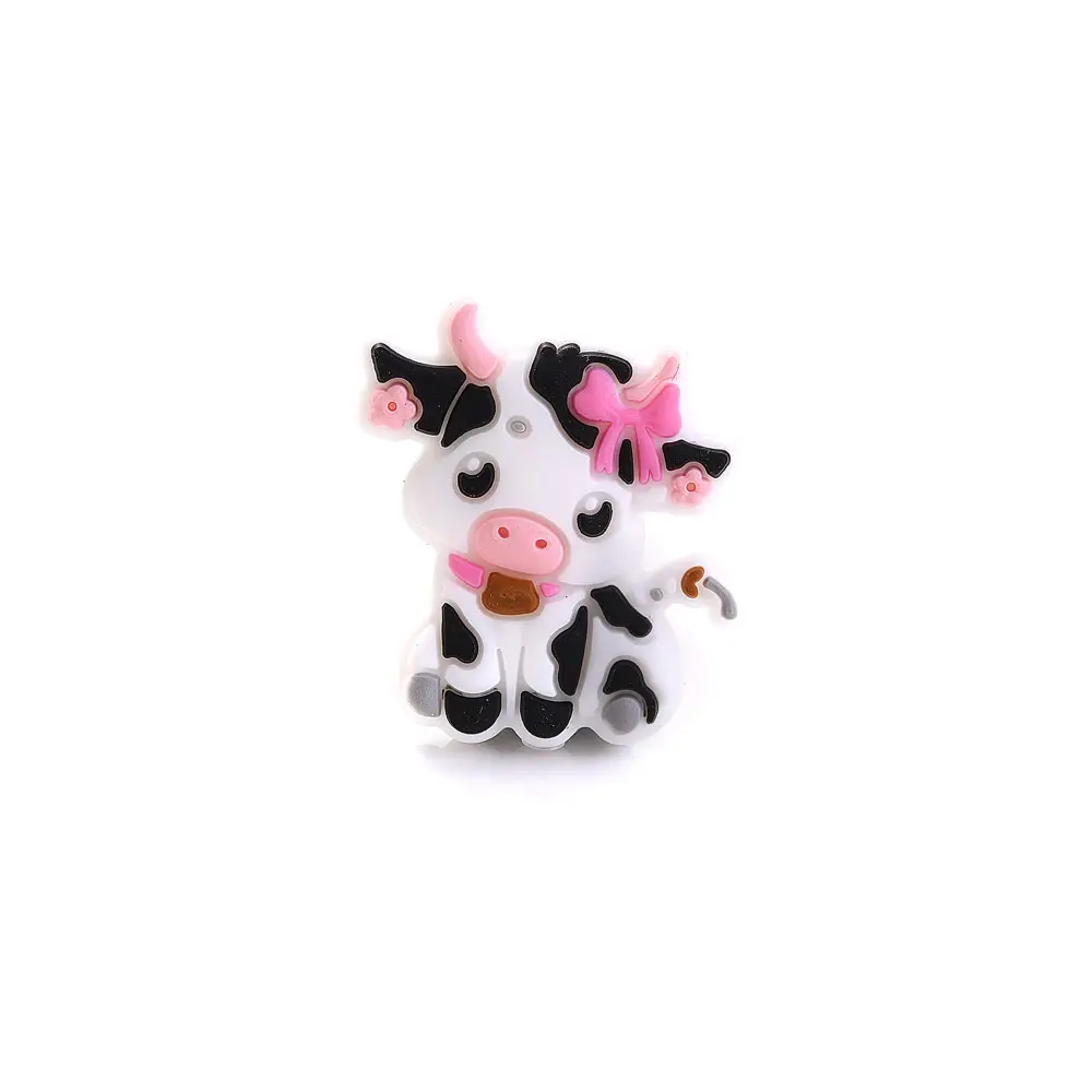 10Pcs 28x29mm Cartoon Cute Cow Silicone Beads Suitable Baby Tether Chewing Nipple Clip Chain Accessories Silicone Beads BPA Free