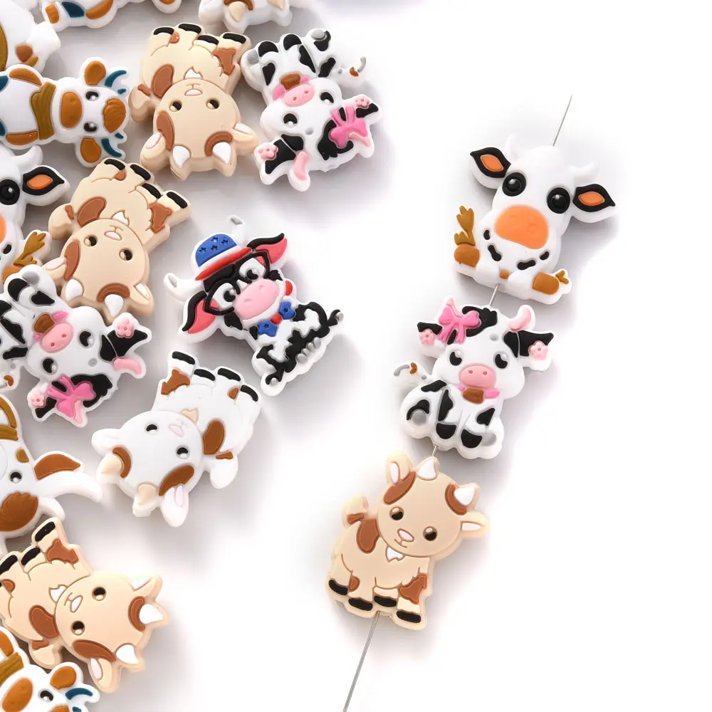 10Pcs 28x29mm Cartoon Cute Cow Silicone Beads Suitable Baby Tether Chewing Nipple Clip Chain Accessories Silicone Beads BPA Free