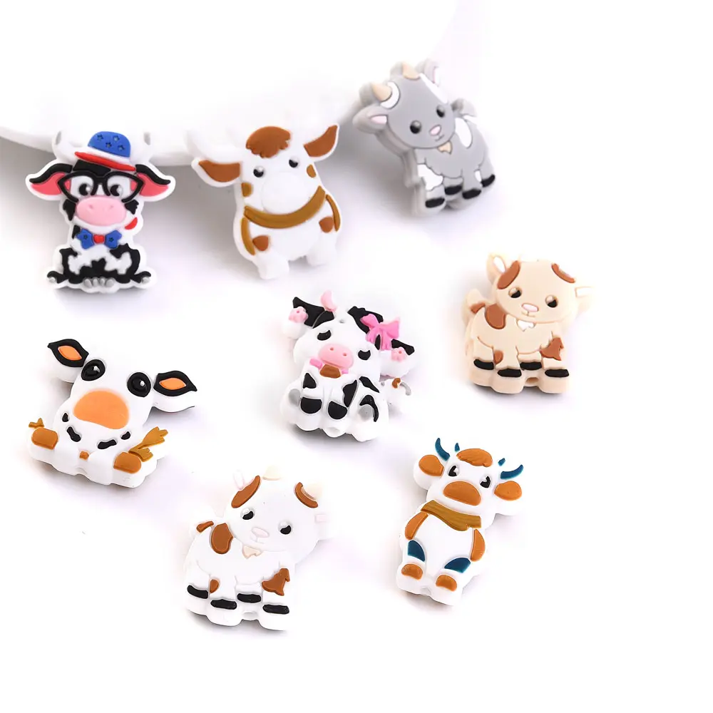 10Pcs 28x29mm Cartoon Cute Cow Silicone Beads Suitable Baby Tether Chewing Nipple Clip Chain Accessories Silicone Beads BPA Free
