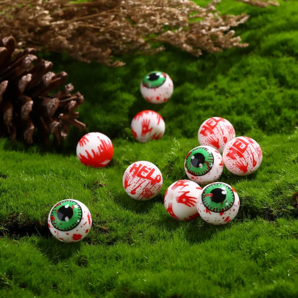 10Pc 15mm Print Eyes Letter Teether Beads Food Grade Round Silicone Beads For Jewelry Making DIY Nursing Pacifier Chain Necklace