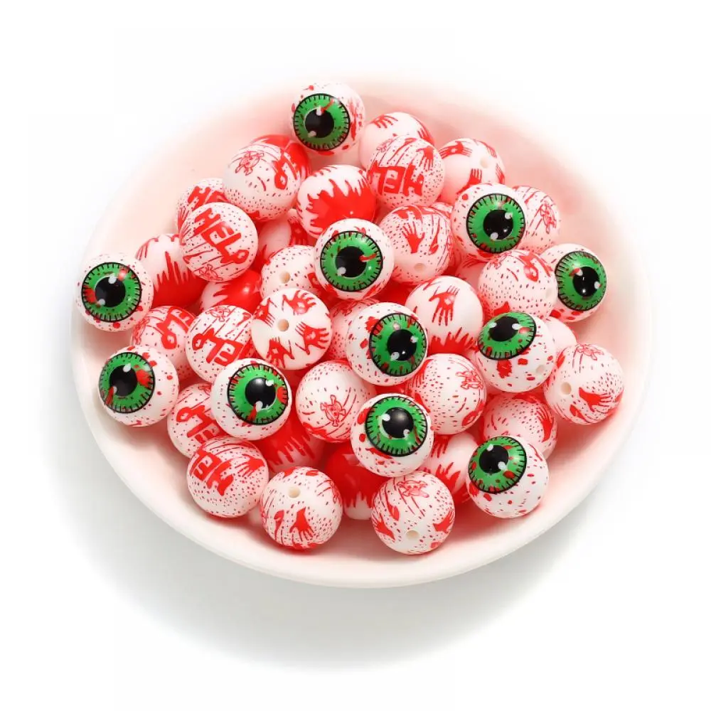 10Pc 15mm Print Eyes Letter Teether Beads Food Grade Round Silicone Beads For Jewelry Making DIY Nursing Pacifier Chain Necklace