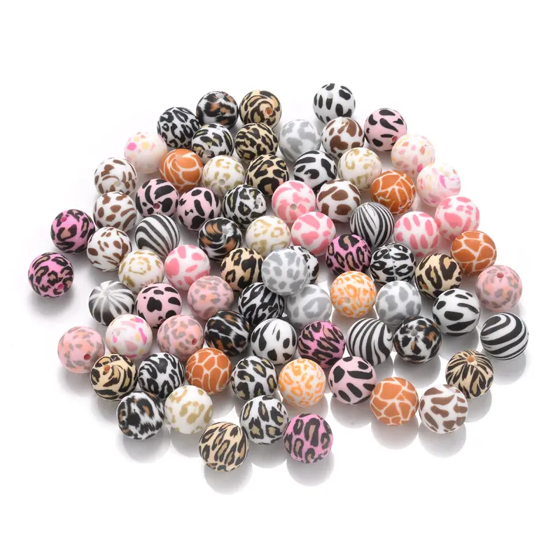10Pcs Colorful Leopard Pattern Teether Beads 15mm BPA Free Round Silicone Loose Beads For Pacifier Chain Making DIY Bracelet