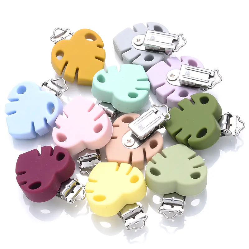 2Pcs Silicone Leaf-Shape Beads Clips for DIY Baby Pacifier Clips Teething Necklace Toys Baby Silicone Teethers Dummy Holder