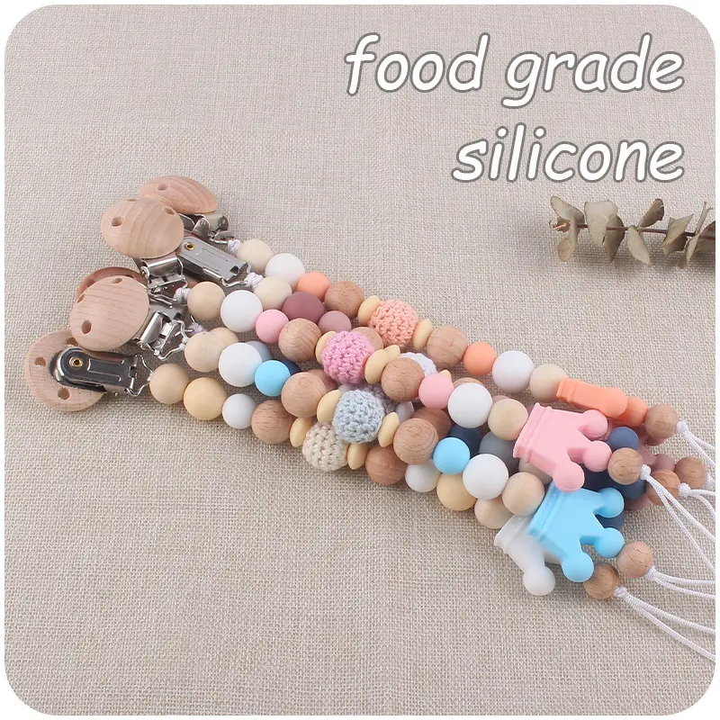 Baby Pacifier Chain Silicone Beads Soother Nipple Clip Infant Dummy Holder Strap for Baby Chew Toy Teether Teething BPA Free