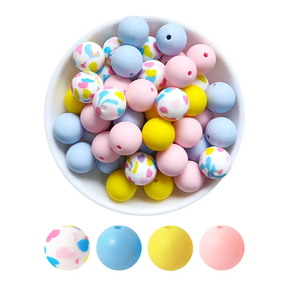 15mm 20pcs Baby Silicone Loose Bead DIY Chewable Food Grade Infant Leopard Print Round Ball Baby Teething Bead Rodent Teether