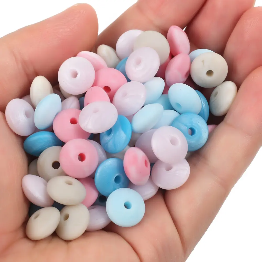 50Pcs 12mm Silicone Lentil Beads Abacus Teething Beads Newborn Baby Rodent Pacifier Chain Bracelet Toy Accessories BPA Free