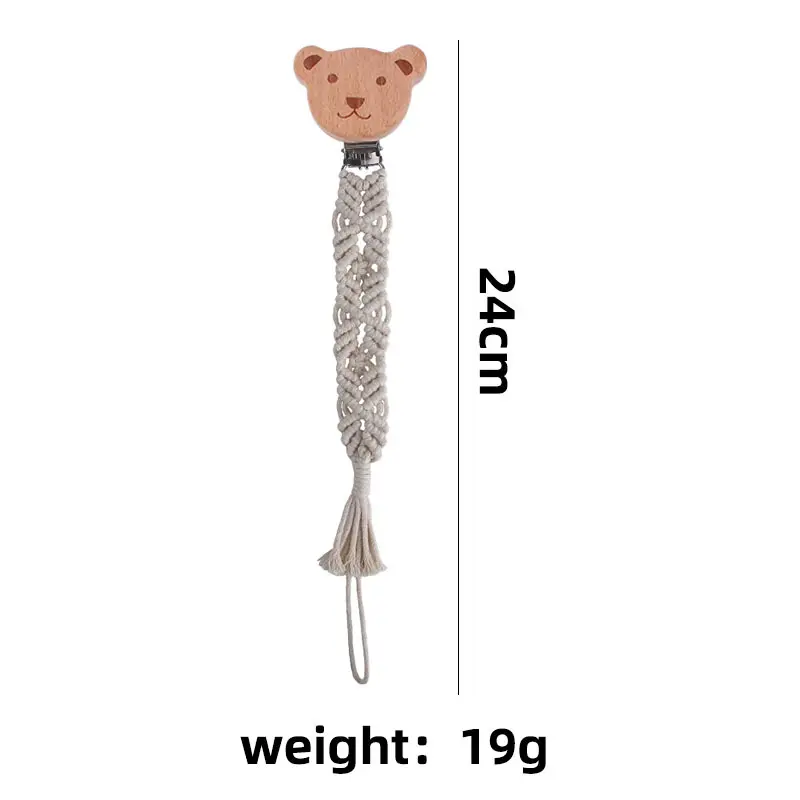New Baby Handmade Weave Pacifier Chain Beech Wood Clips Cotton Nipple Holder for Baby Nursing Leash Strap Dummy Clips Accessory