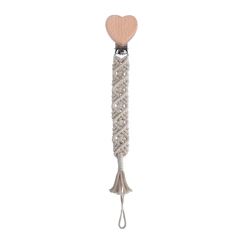 New Baby Handmade Weave Pacifier Chain Beech Wood Clips Cotton Nipple Holder for Baby Nursing Leash Strap Dummy Clips Accessory