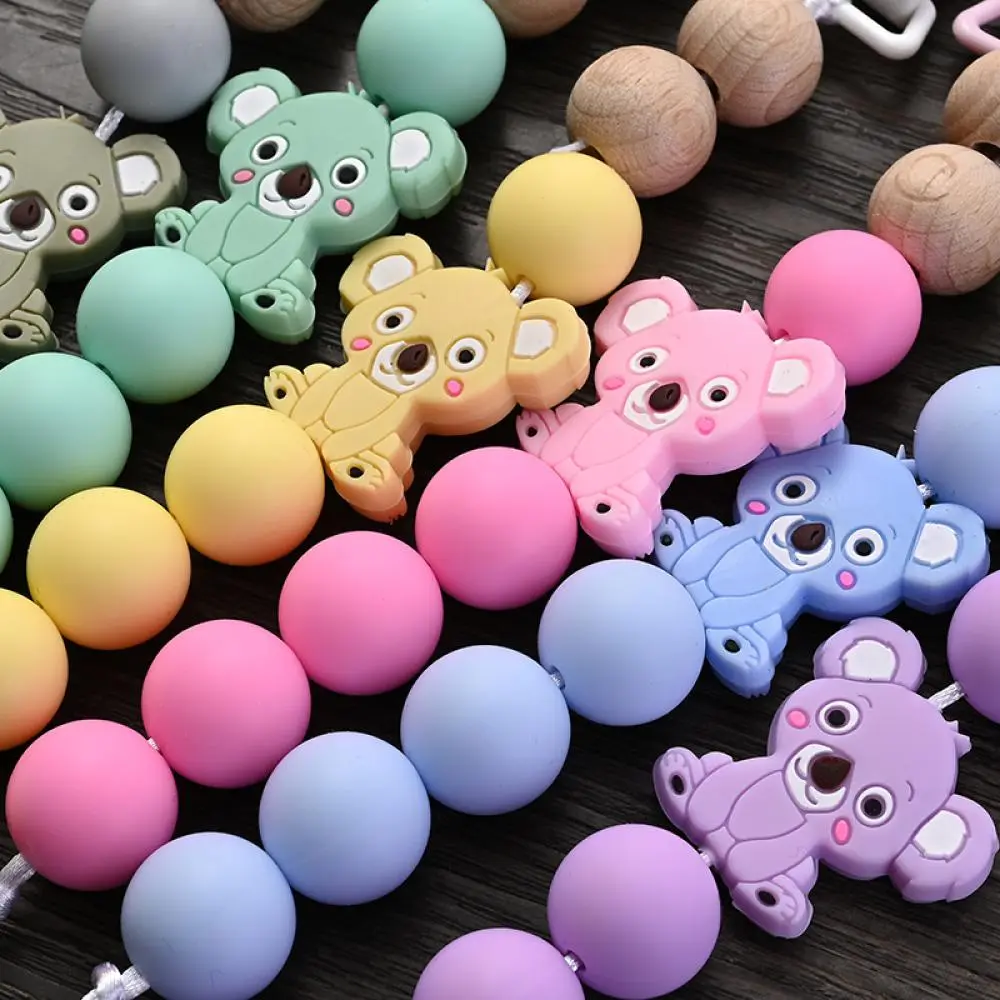 Wood Teether For Baby Pacifier Chain Nursing Chew Toys Gift Baby Pacifier Clips Holder Silicone Cartoon Animal Teething Chain