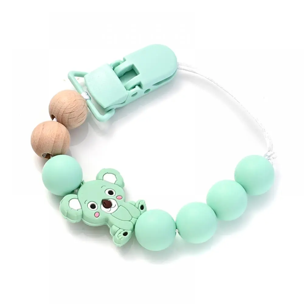 Wood Teether For Baby Pacifier Chain Nursing Chew Toys Gift Baby Pacifier Clips Holder Silicone Cartoon Animal Teething Chain