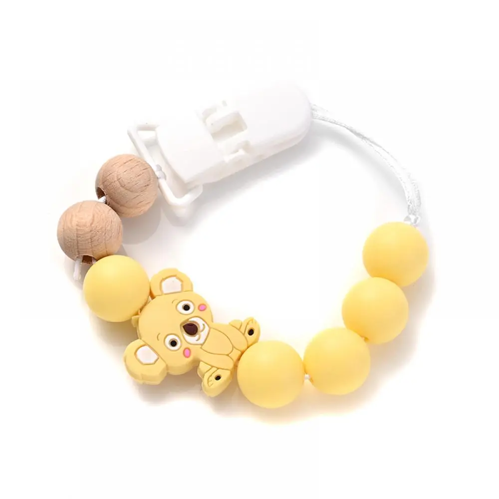 Wood Teether For Baby Pacifier Chain Nursing Chew Toys Gift Baby Pacifier Clips Holder Silicone Cartoon Animal Teething Chain