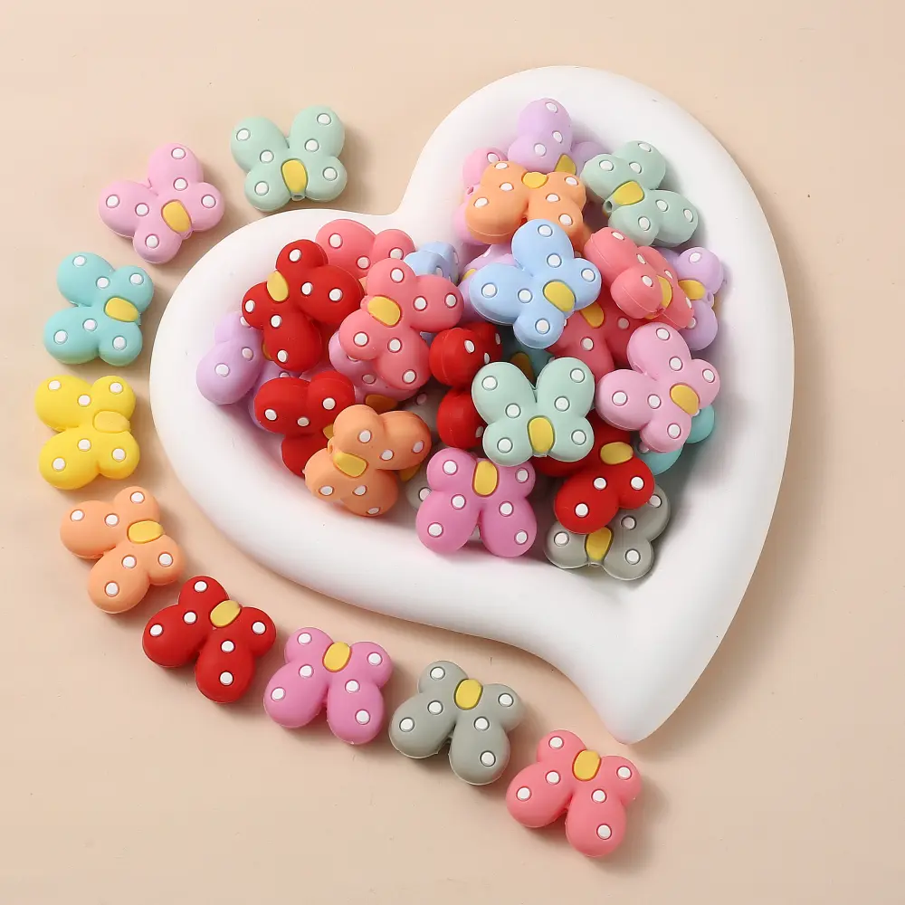 10Pcs 23x27mm Cartoon Animal Butterfly Silicone Beads Food Grade Teether Beads DIY Nursing Toy Pacifier Chain Necklace Bracelet