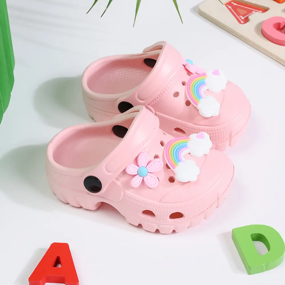 Girl's Casual Hole Slippers Shoes Cute Rainbow DIY Desgin, Breathable Non-Slip Sandals for Indoor Outdoor Beaches Garden Shoes