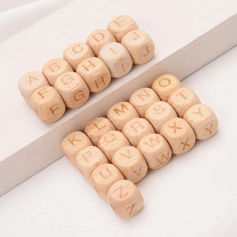 50Pcs/Lot Square Wooden Alphabet Beads 12mm English A-Z Personalized Name Letter Beads for Baby Nursing Pacifier Chain Accessory