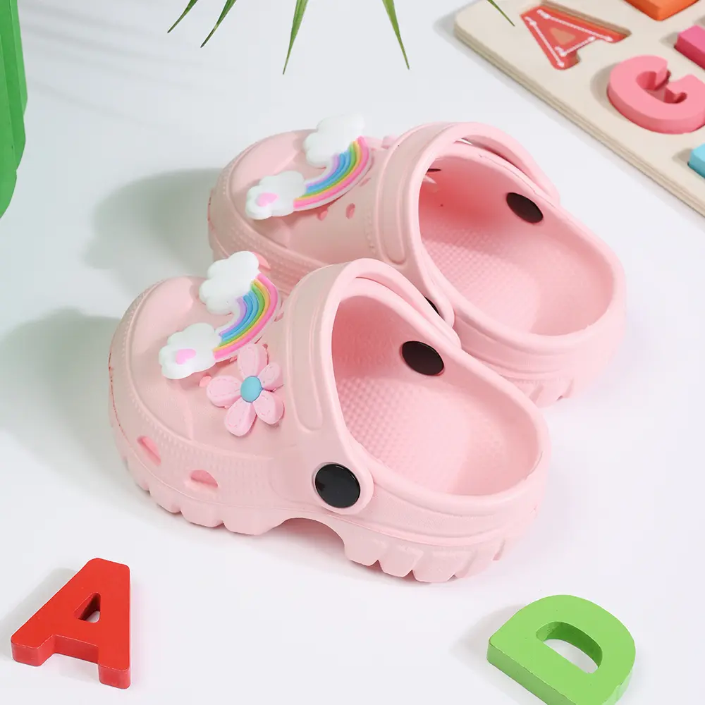 Girl's Casual Hole Slippers Shoes Cute Rainbow DIY Desgin, Breathable Non-Slip Sandals for Indoor Outdoor Beaches Garden Shoes
