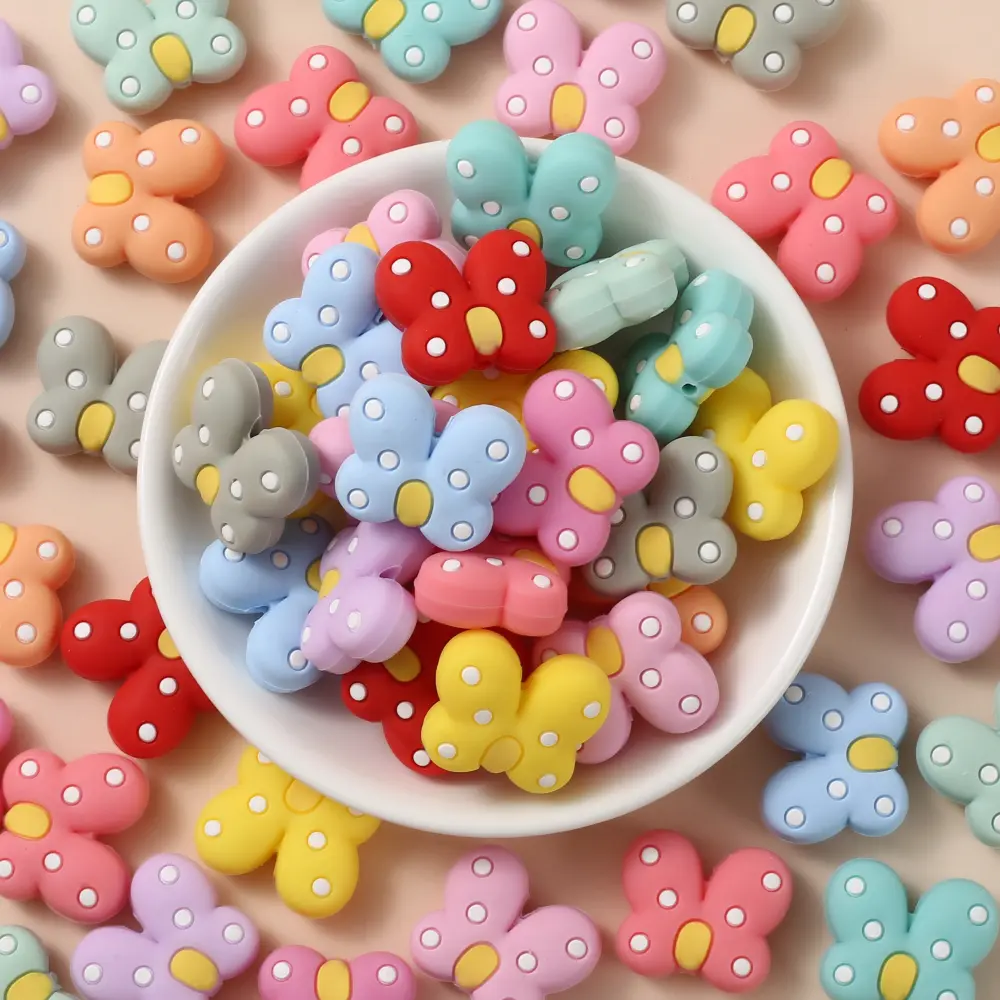 10Pcs 23x27mm Cartoon Animal Butterfly Silicone Beads Food Grade Teether Beads DIY Nursing Toy Pacifier Chain Necklace Bracelet