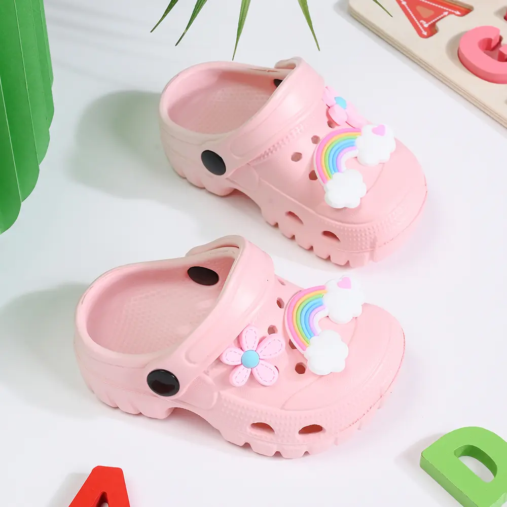 Girl's Casual Hole Slippers Shoes Cute Rainbow DIY Desgin, Breathable Non-Slip Sandals for Indoor Outdoor Beaches Garden Shoes