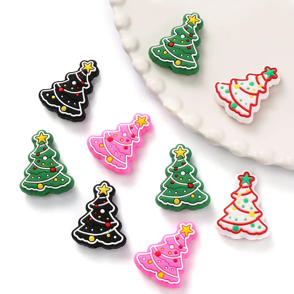 10pcs Cartoon Christmas Tree Silicone Teether Toy For Jewelry Making DIY Pacifier chain Clips Teether Beads Christmas Gifts