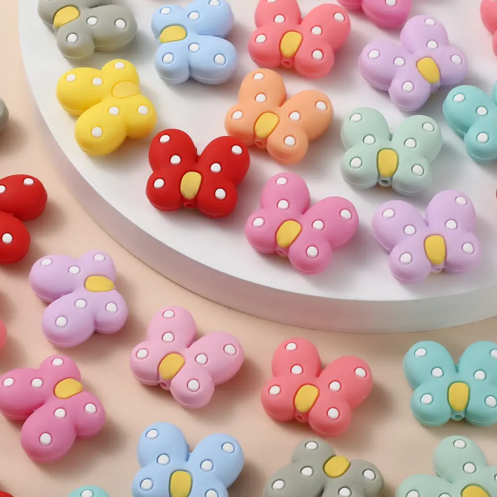 10Pcs 23x27mm Cartoon Animal Butterfly Silicone Beads Food Grade Teether Beads DIY Nursing Toy Pacifier Chain Necklace Bracelet