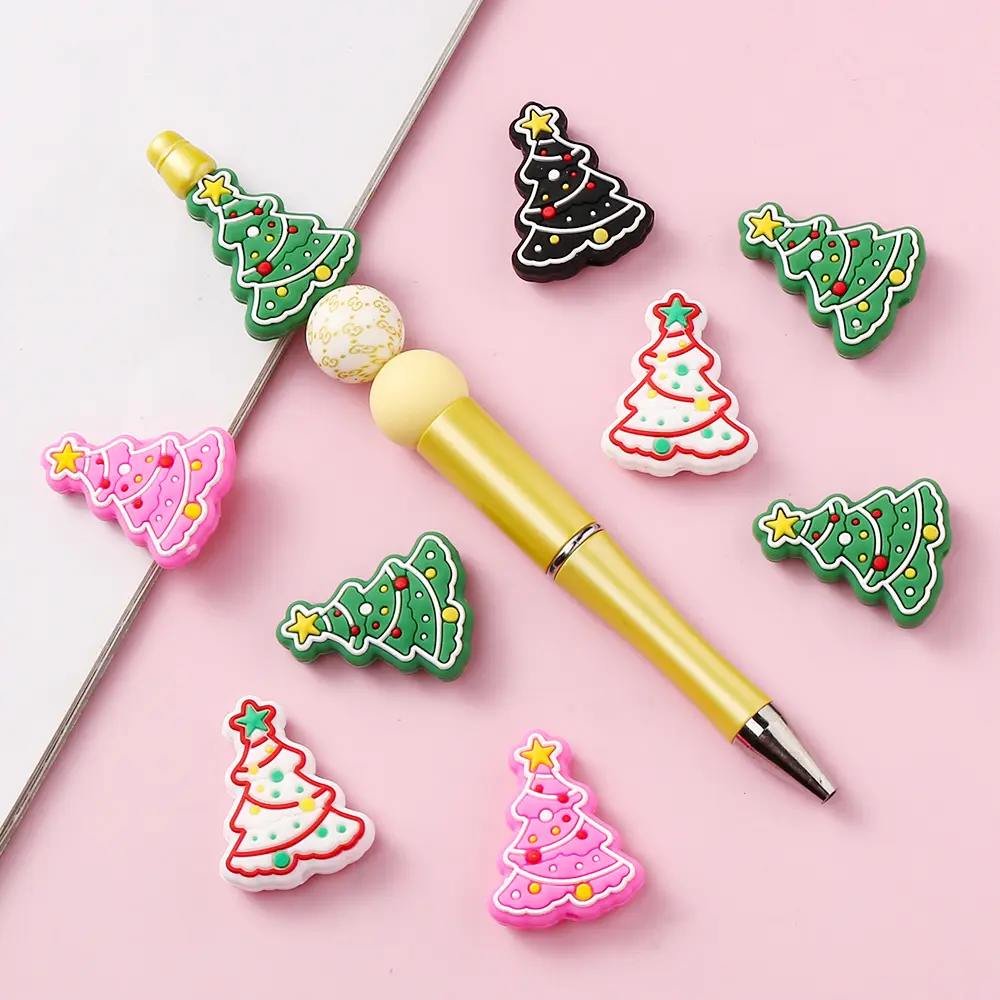 10pcs Cartoon Christmas Tree Silicone Teether Toy For Jewelry Making DIY Pacifier chain Clips Teether Beads Christmas Gifts