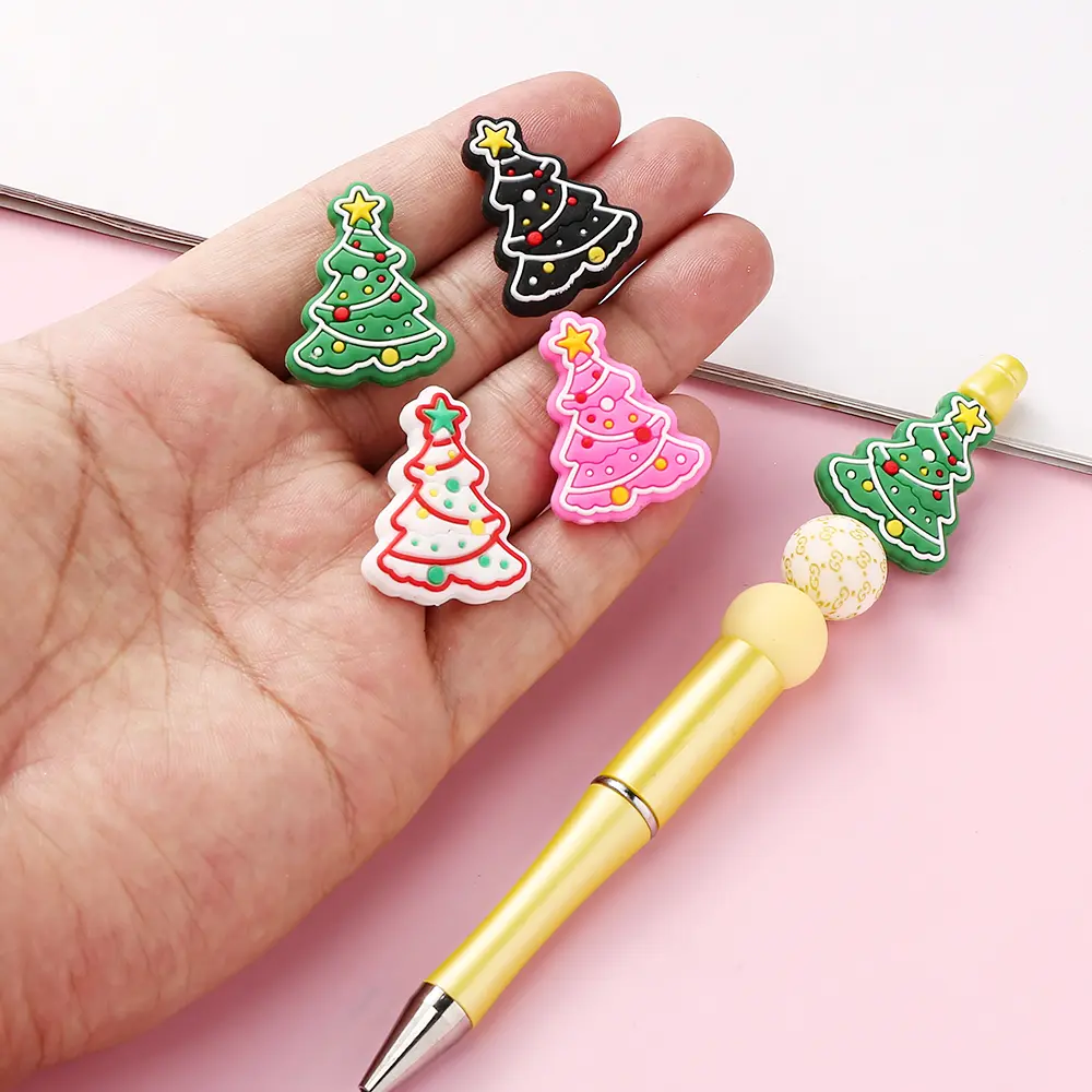 10pcs Cartoon Christmas Tree Silicone Teether Toy For Jewelry Making DIY Pacifier chain Clips Teether Beads Christmas Gifts