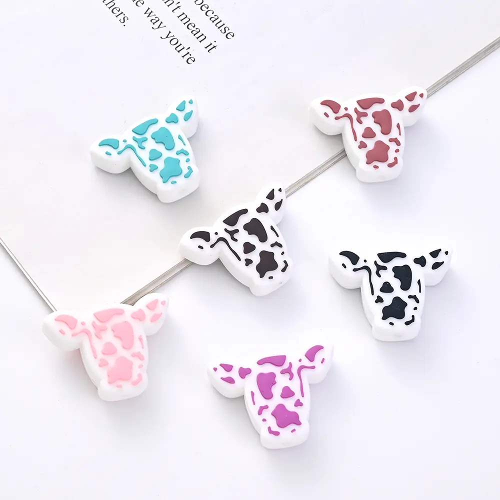 10pcs Cartoon Silicone Animal Design Food Grade Focal Teether Beads Baby Chew Toy Teething Necklace DIY Nursing Jewelry Making
