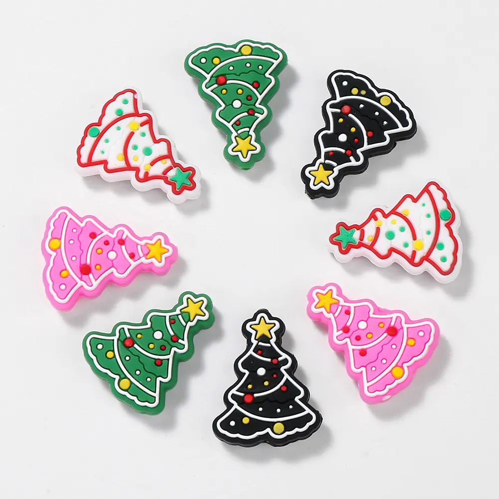 10pcs Cartoon Christmas Tree Silicone Teether Toy For Jewelry Making DIY Pacifier chain Clips Teether Beads Christmas Gifts