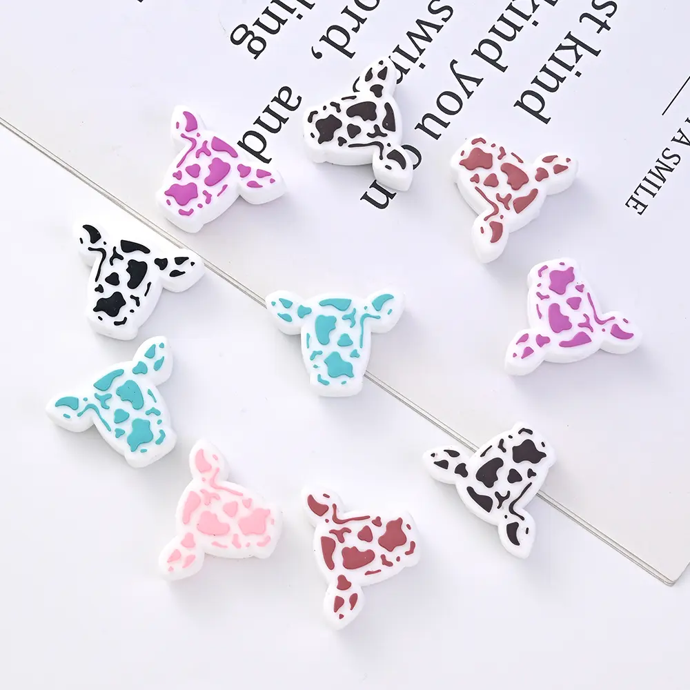 10pcs Cartoon Silicone Animal Design Food Grade Focal Teether Beads Baby Chew Toy Teething Necklace DIY Nursing Jewelry Making