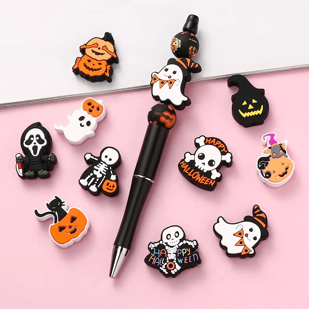 10Pcs Halloween Silicone Teeteher Beads Baby Chewing Beads Teether Newborn Teething Nursing Product DIY Pacifier Chain Accessory