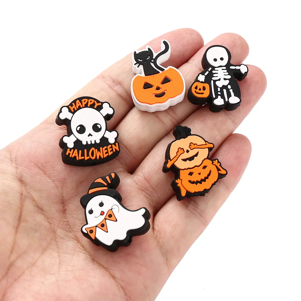 10Pcs Halloween Silicone Teeteher Beads Baby Chewing Beads Teether Newborn Teething Nursing Product DIY Pacifier Chain Accessory
