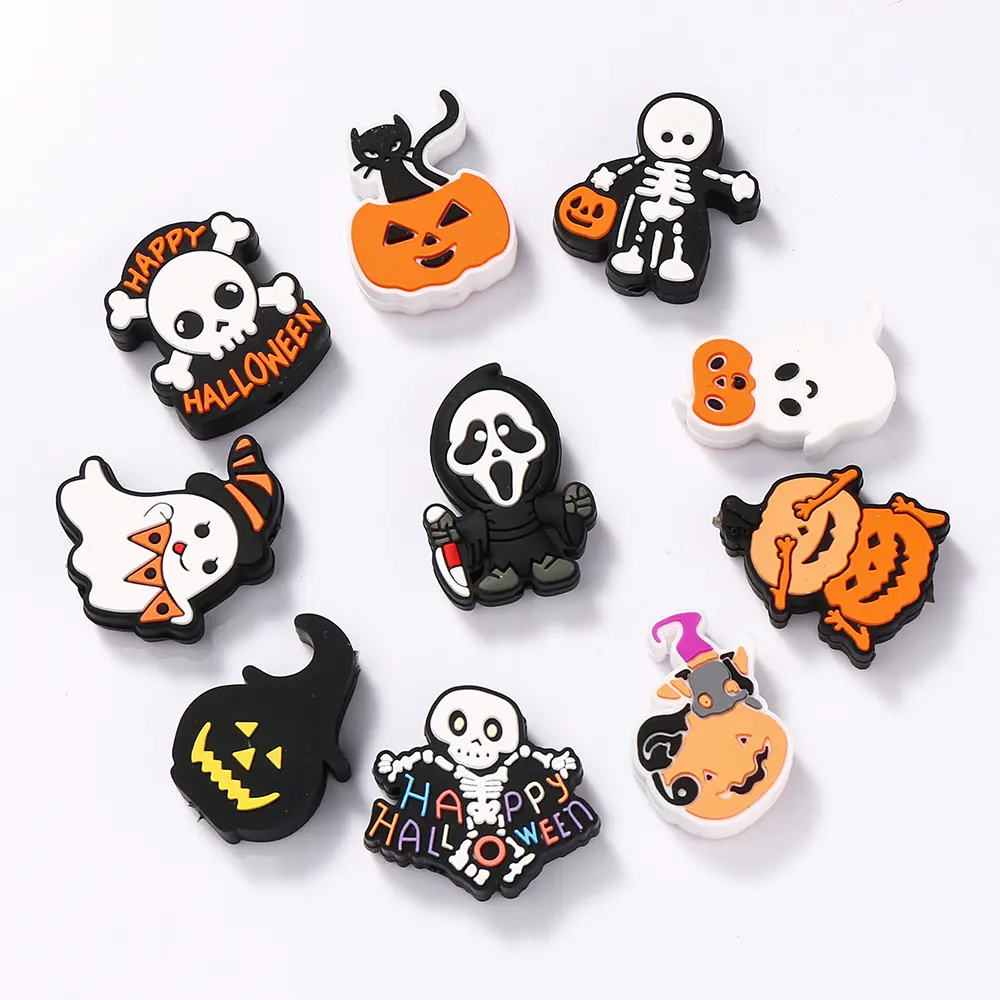 10Pcs Halloween Silicone Teeteher Beads Baby Chewing Beads Teether Newborn Teething Nursing Product DIY Pacifier Chain Accessory