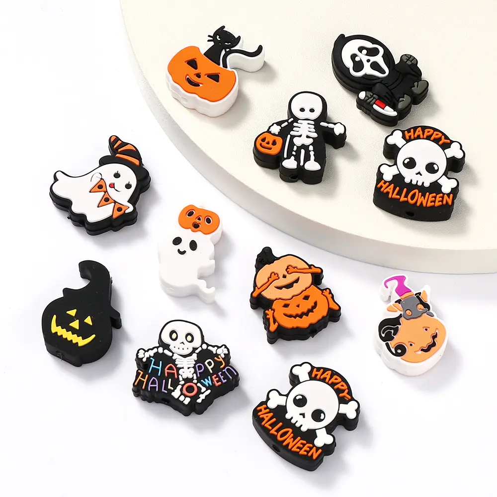 10Pcs Halloween Silicone Teeteher Beads Baby Chewing Beads Teether Newborn Teething Nursing Product DIY Pacifier Chain Accessory