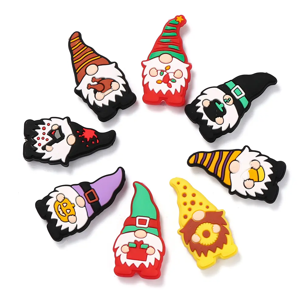10Pcs Cartoon Dwarf Shape Baby Silicone Teether Beads BPA Free Food Grade Newborn Chewing Pacifier Chain Accessories Tooth Toys