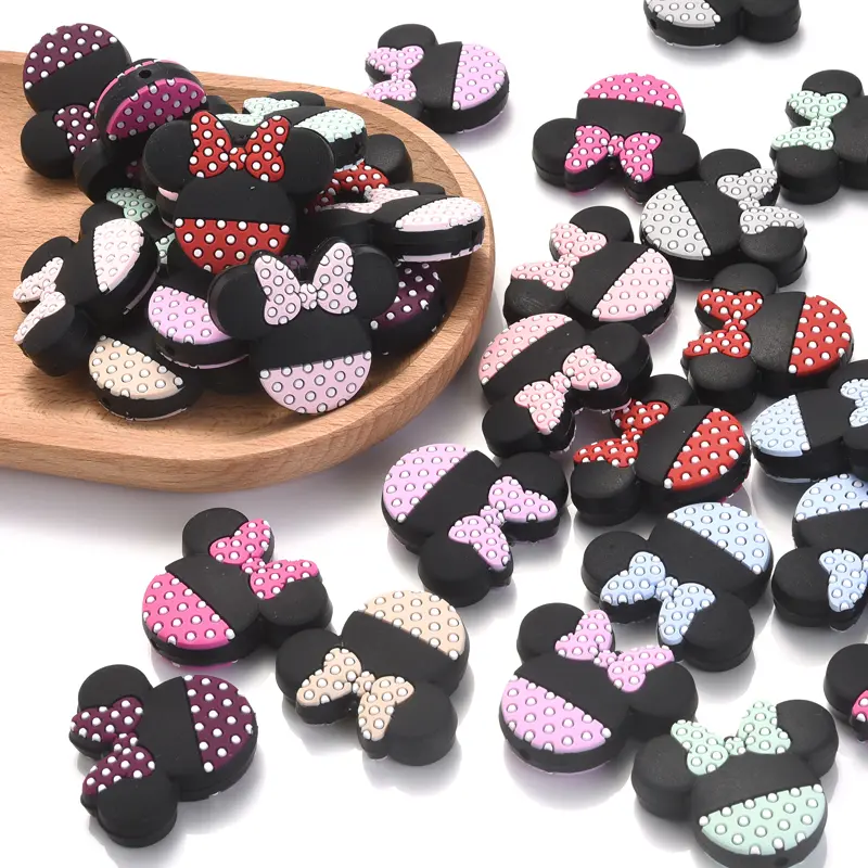 10Pcs Baby Silicone Beads Cartoon Pattern Food Grade Teether Beads BPA Free DIY Pacifier Chain Clips Accessories